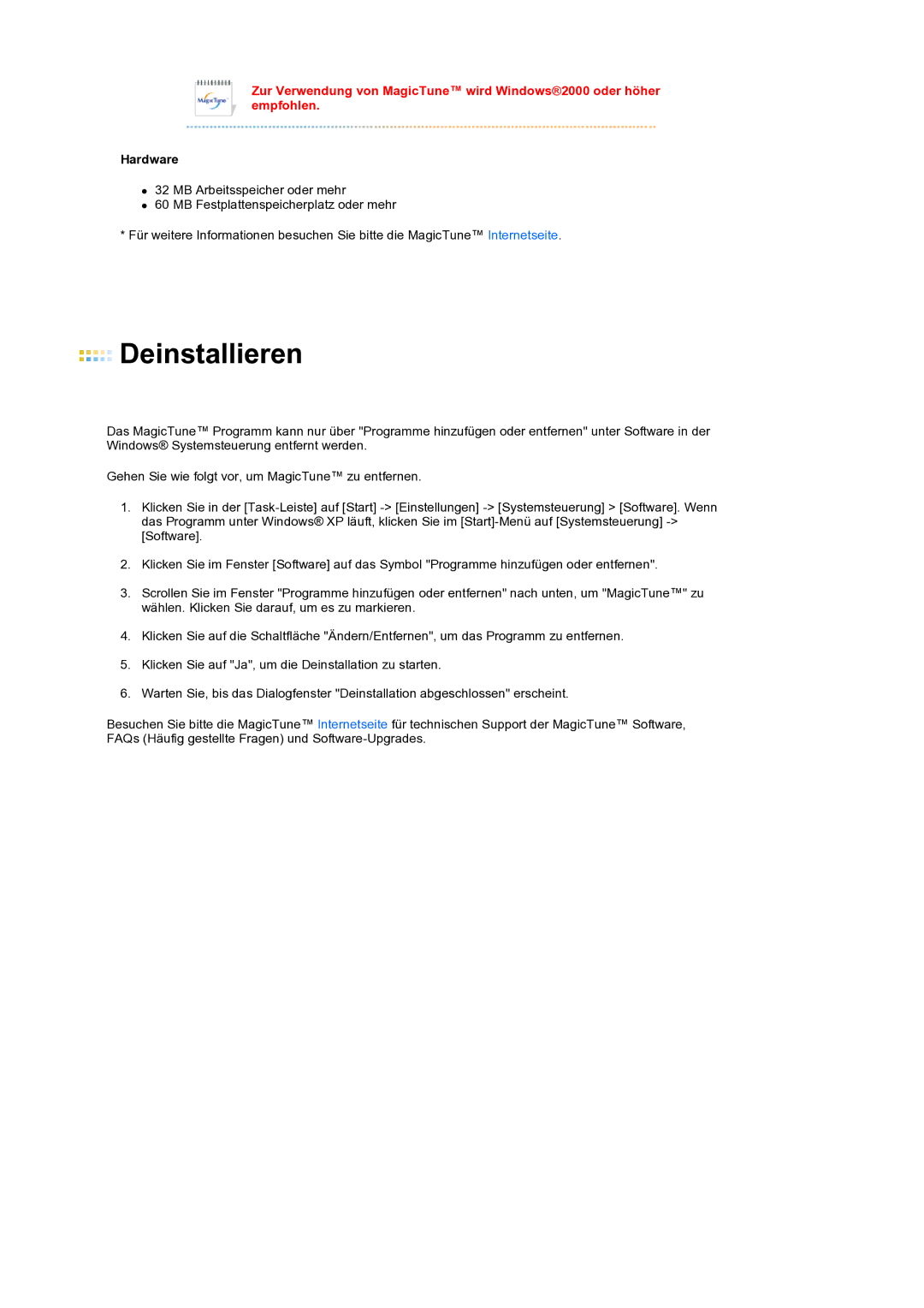 Samsung LS27HUBCB/EDC manual Deinstallieren 