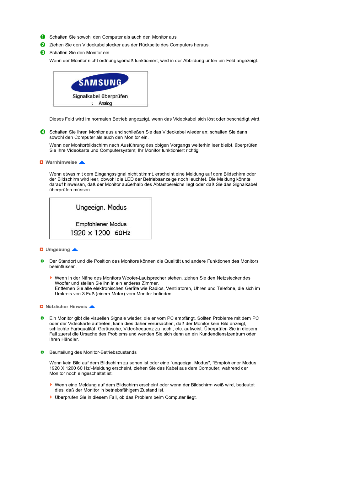 Samsung LS27HUBCB/EDC manual Warnhinweise, Umgebung, Nützlicher Hinweis 