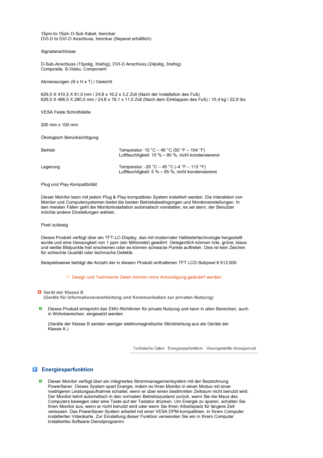 Samsung LS27HUBCB/EDC manual Energiesparfunktion 