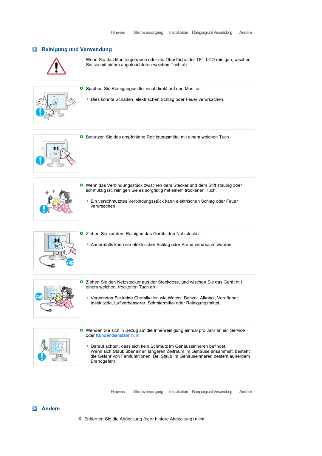 Samsung LS27HUBCB/EDC manual Reinigung und Verwendung, Andere 