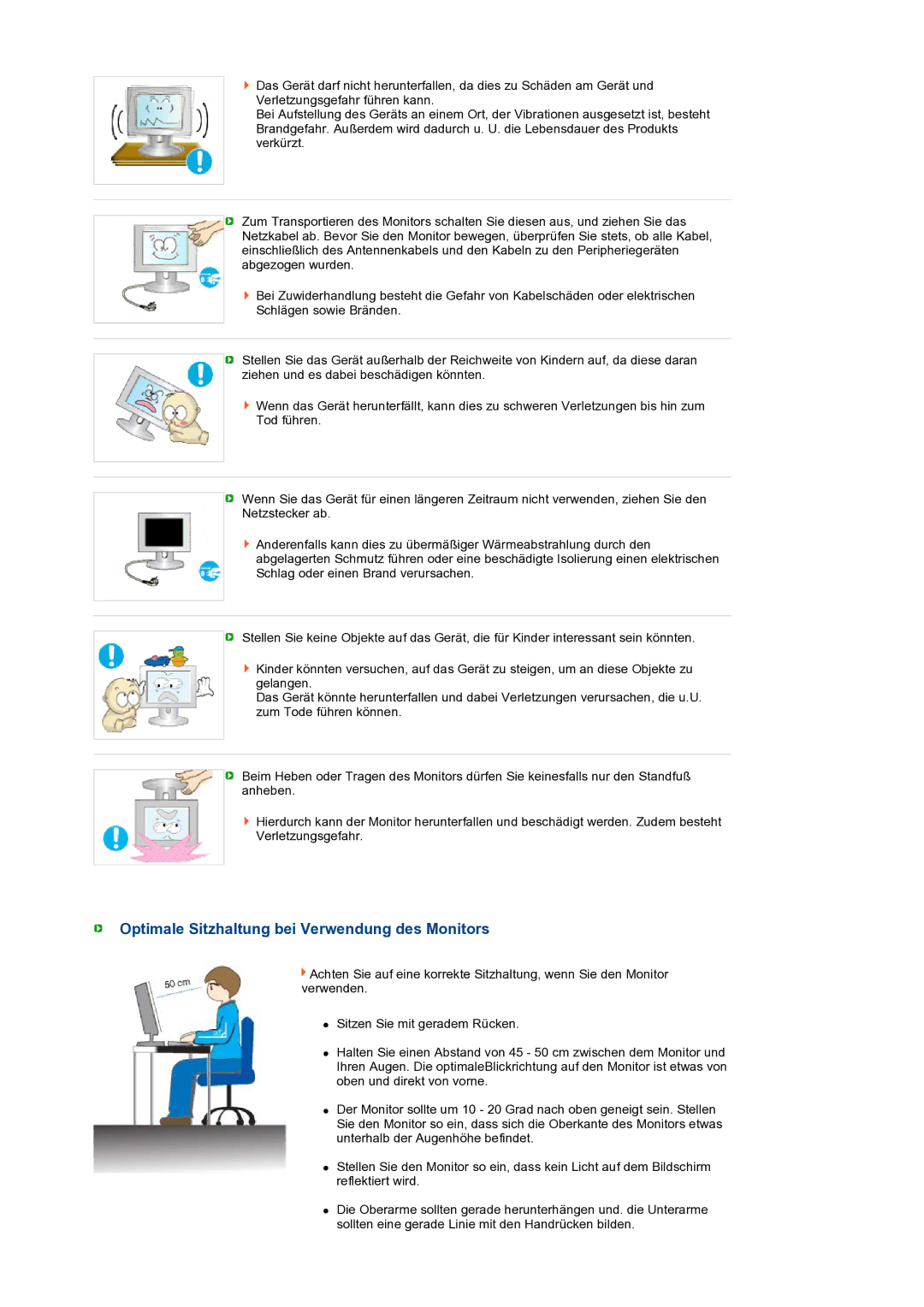 Samsung LS27HUBCB/EDC manual Optimale Sitzhaltung bei Verwendung des Monitors 