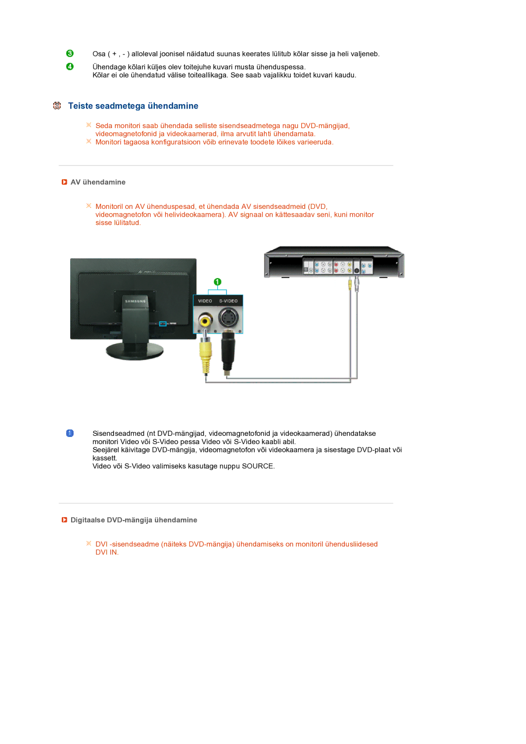 Samsung LS27HUBCB/EDC manual Teiste seadmetega ühendamine, AV ühendamine, Digitaalse DVD-mängija ühendamine 