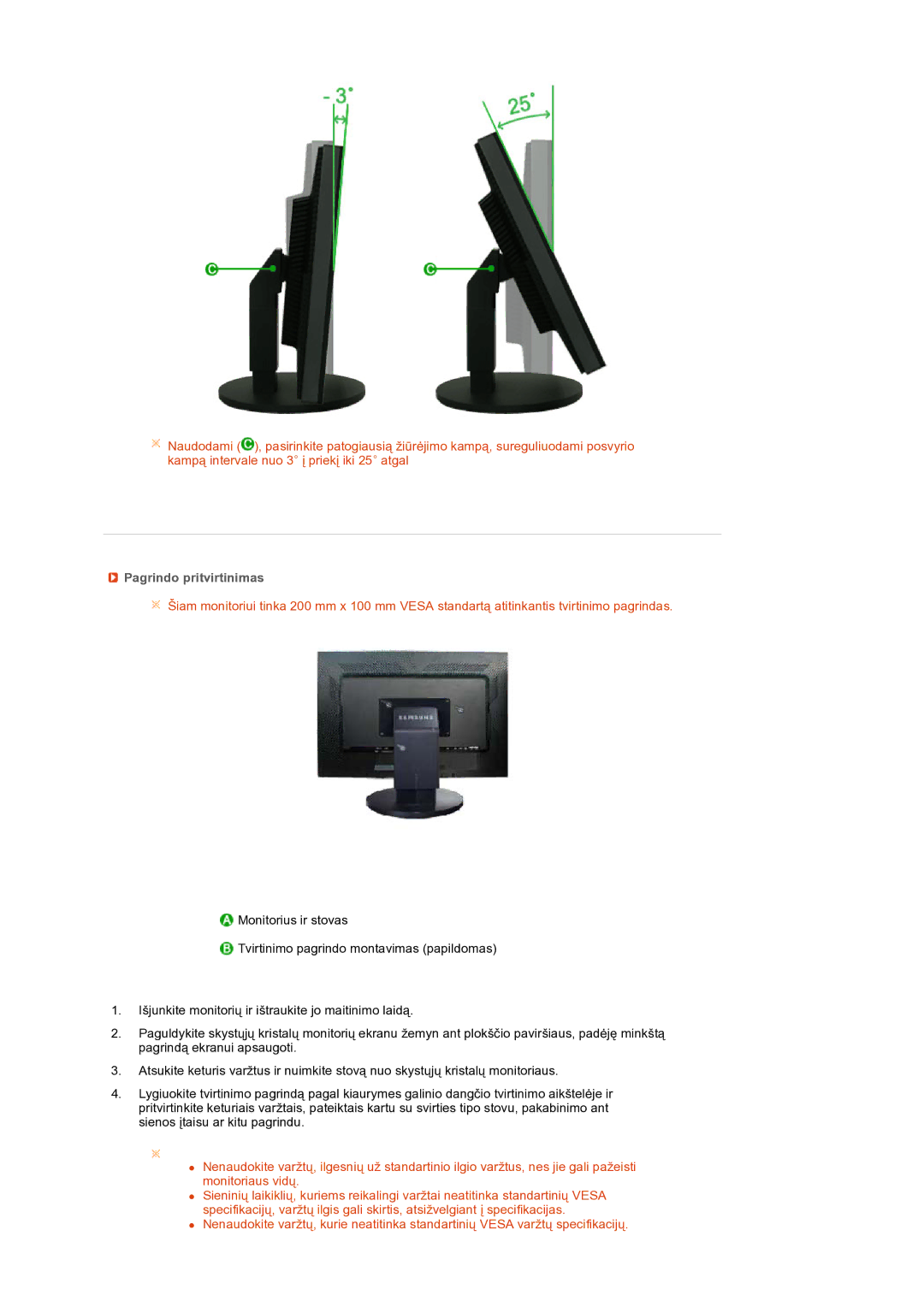 Samsung LS27HUBCB/EDC manual Pagrindo pritvirtinimas 