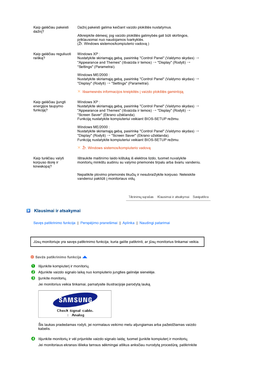 Samsung LS27HUBCB/EDC manual Žr. Windows sistemos/kompiuterio vadovą, Savźs patikrinimo funkcija 