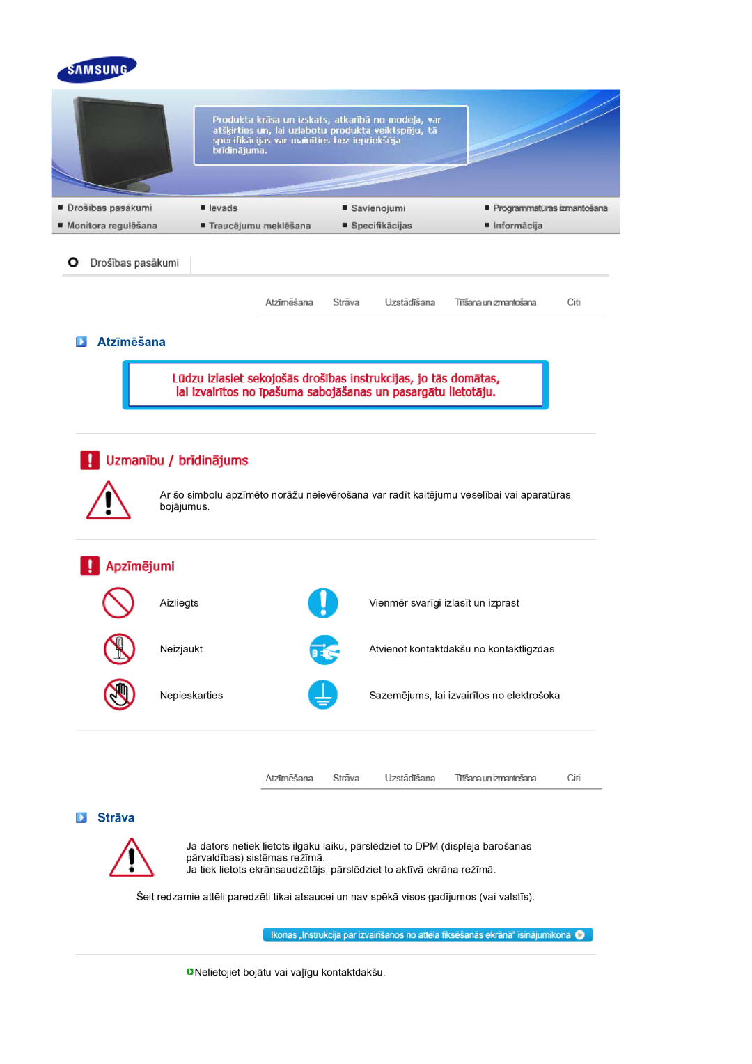 Samsung LS27HUBCB/EDC manual Atzīmēšana, Strāva 