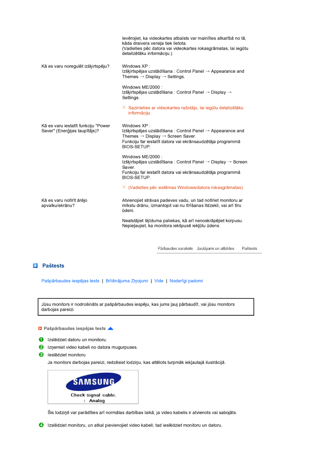 Samsung LS27HUBCB/EDC manual Paštests, Pašpārbaudes iespējas tests 