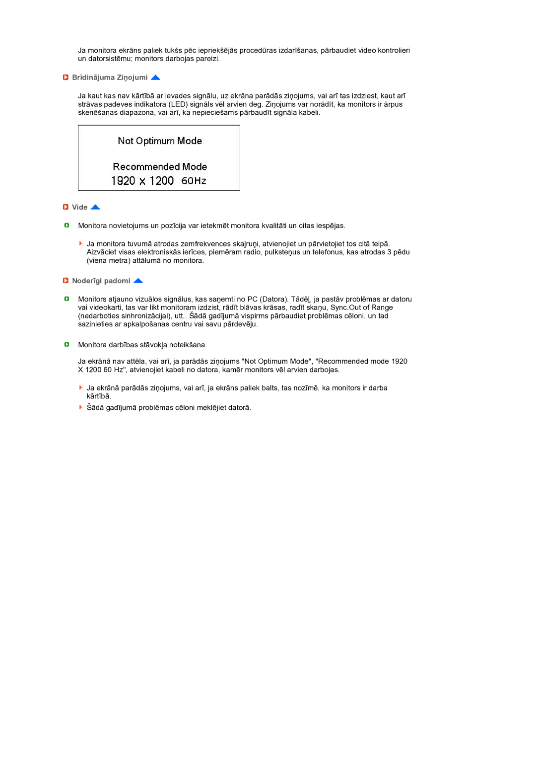 Samsung LS27HUBCB/EDC manual Brīdinājuma Ziņojumi, Vide, Noderīgi padomi 