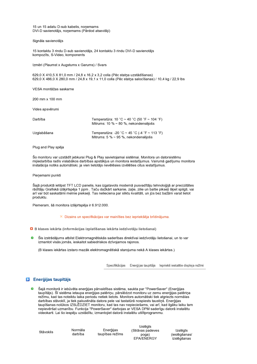 Samsung LS27HUBCB/EDC manual Enerģijas taupītājs, Epa/Energy 