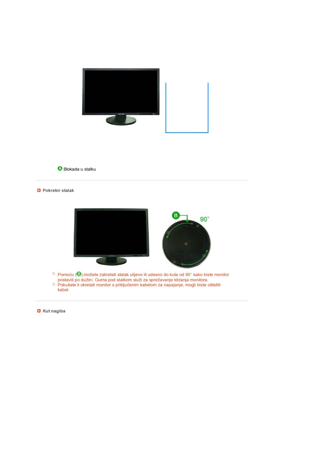 Samsung LS27HUBCB/EDC manual Pokretni stalak, Kut nagiba 