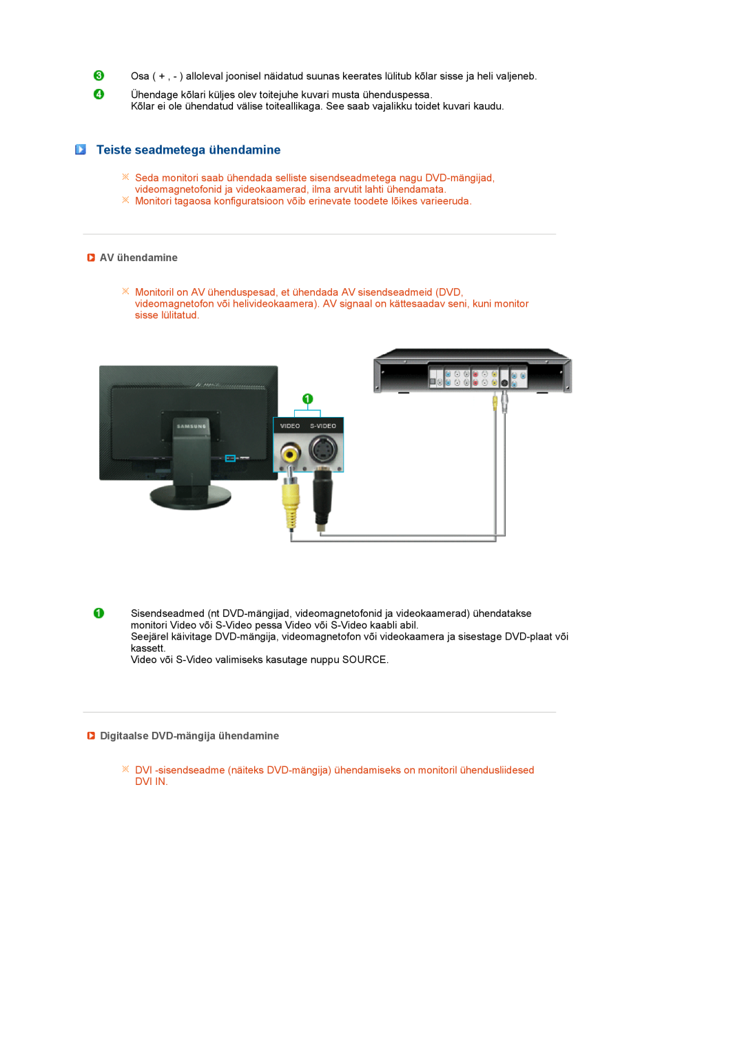 Samsung LS27HUBCB/EDC manual Teiste seadmetega ühendamine, AV ühendamine, Digitaalse DVD-mängija ühendamine, Dvi In 