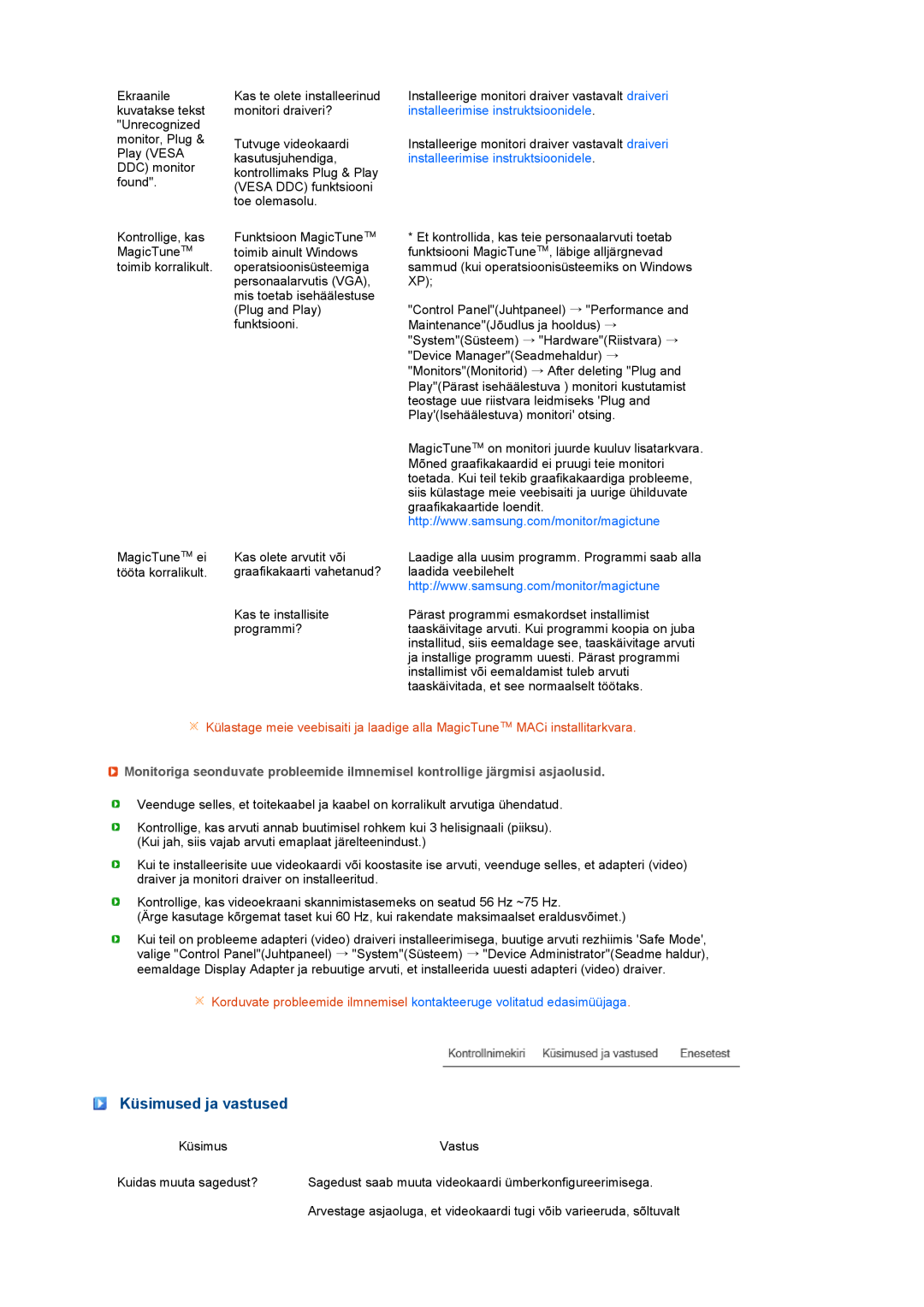 Samsung LS27HUBCB/EDC manual Küsimused ja vastused, installeerimise instruktsioonidele 