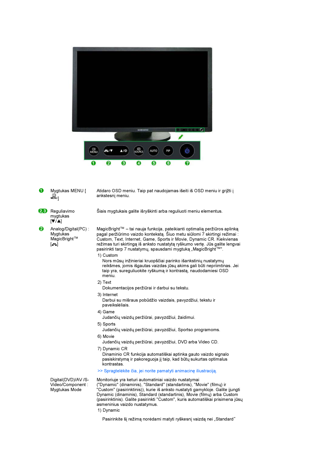 Samsung LS27HUBCB/EDC manual Mygtukas MENU, Spragtelėkite čia, jei norite pamatyti animacinę iliustraciją 