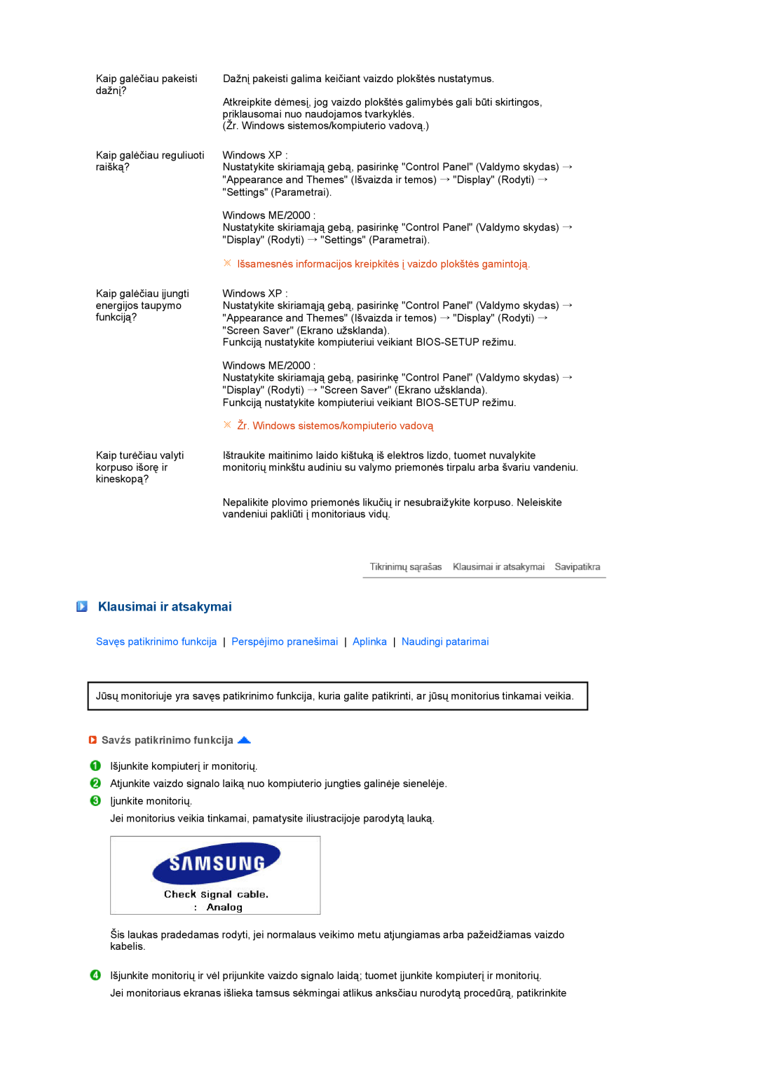 Samsung LS27HUBCB/EDC manual Klausimai ir atsakymai, Išsamesnės informacijos kreipkitės į vaizdo plokštės gamintoją 