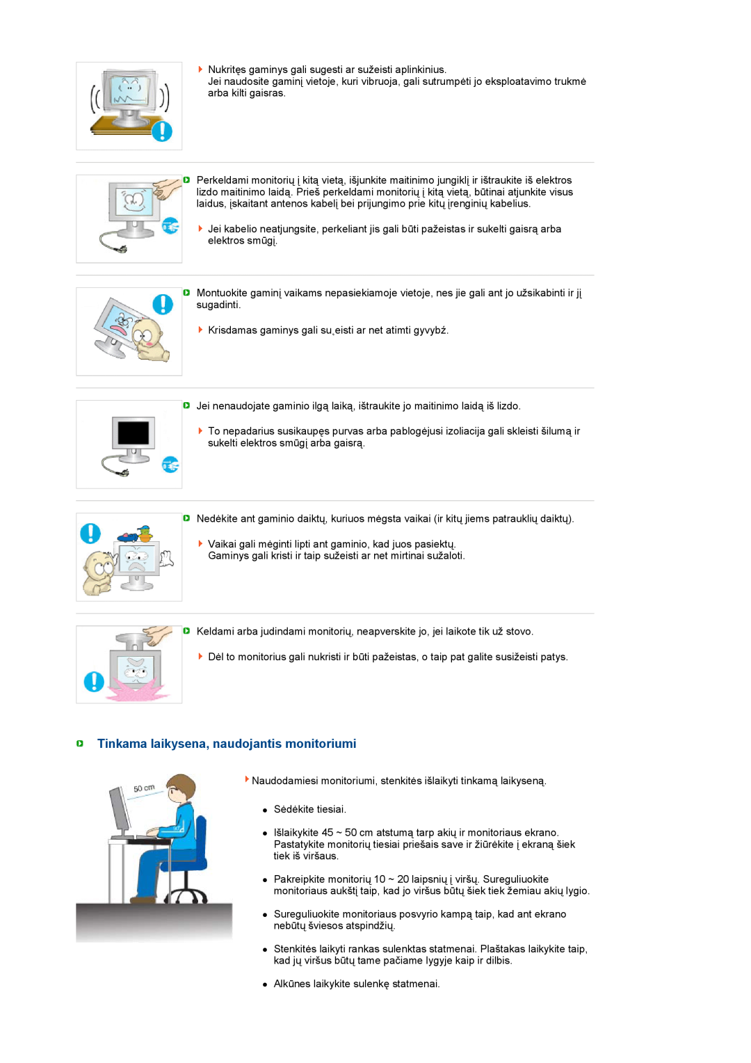 Samsung LS27HUBCB/EDC manual Tinkama laikysena, naudojantis monitoriumi 