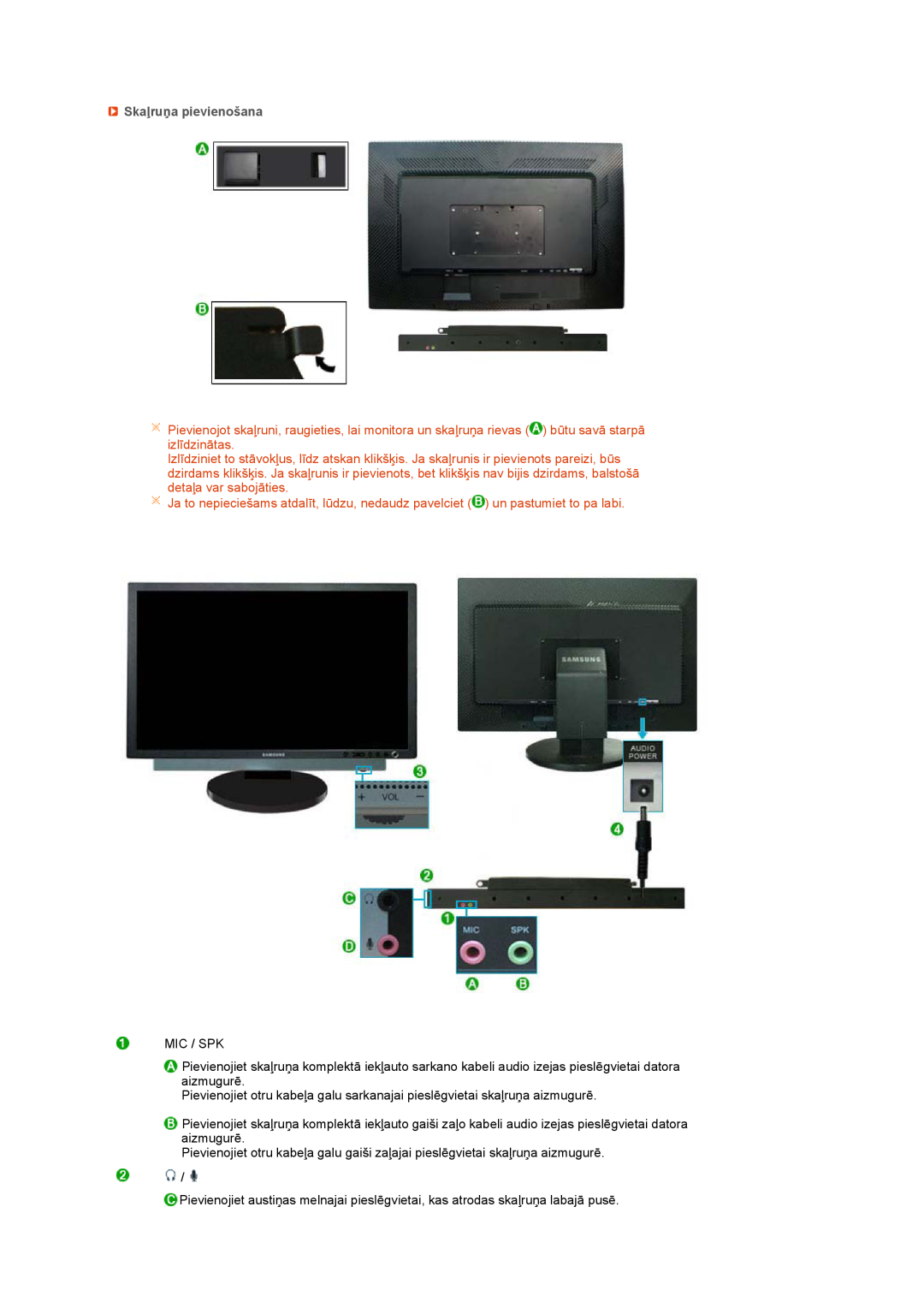 Samsung LS27HUBCB/EDC manual Skaļruņa pievienošana 