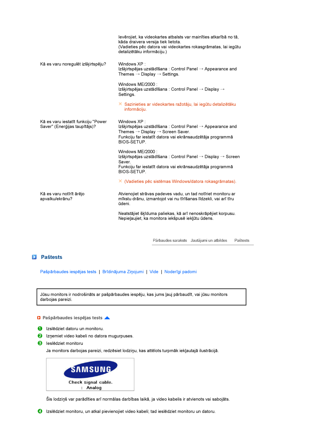 Samsung LS27HUBCB/EDC manual Paštests, Vadieties pēc sistēmas Windows/datora rokasgrāmatas, Pašpārbaudes iespējas tests 