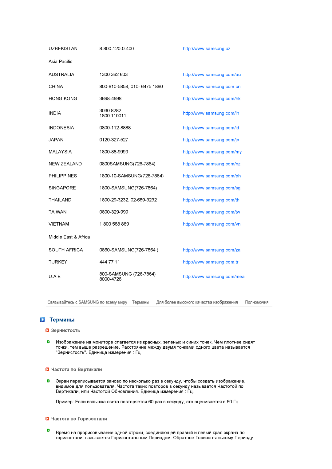 Samsung LS27HUCCBS/EDC, LS27HUCCB/EDC, LS27HUCCB7/CI Термины, Зернистость, Частота по Вертикали, Частота по Горизонтали 