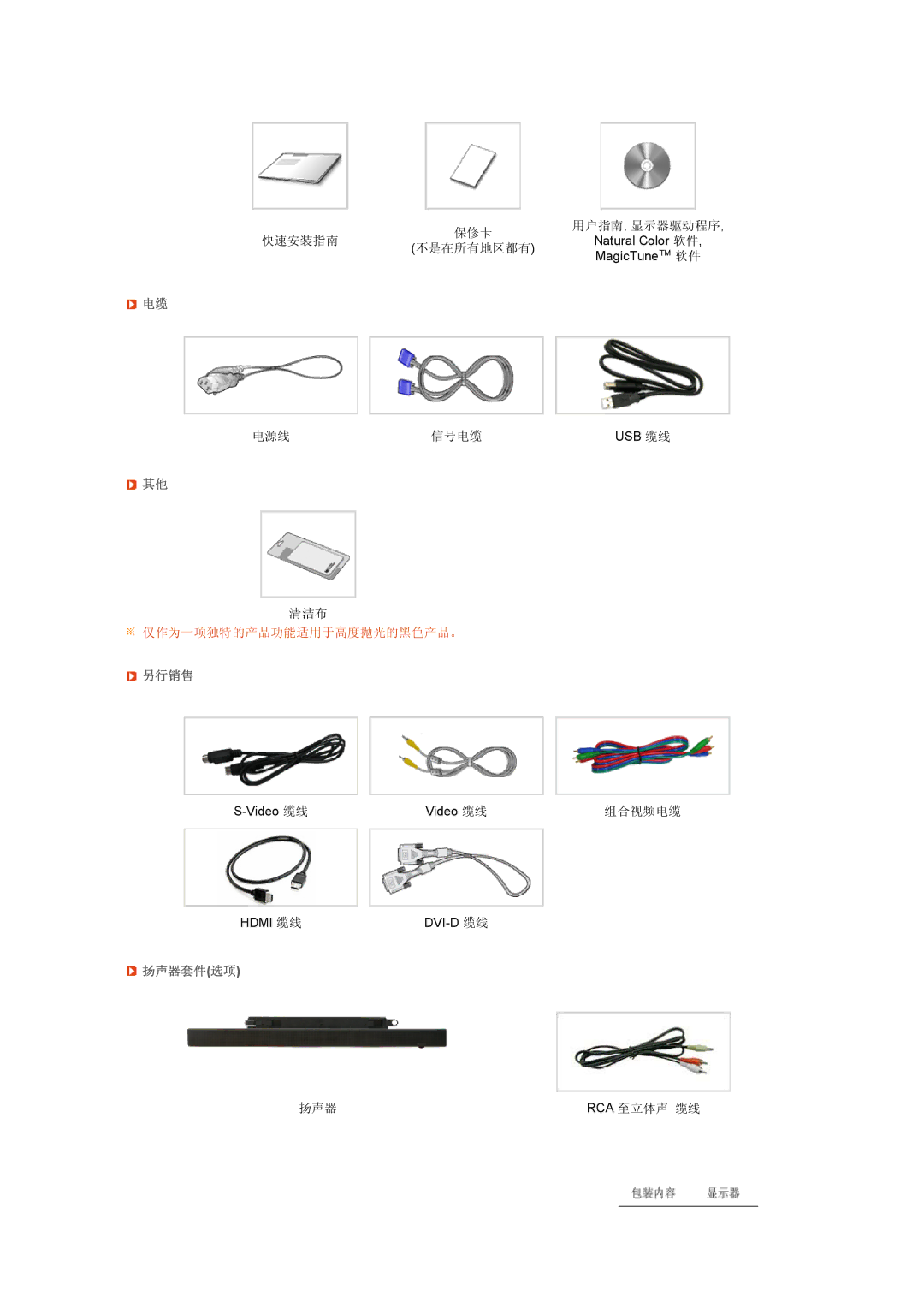 Samsung LS27HUCCBS/EDC, LS27HUCCB/EDC, LS27HUCCSZEDC, LS27HUCCBSEDC manual 仅作为一项独特的产品功能适用于高度抛光的黑色产品。, 另行销售, 扬声器套件选项 