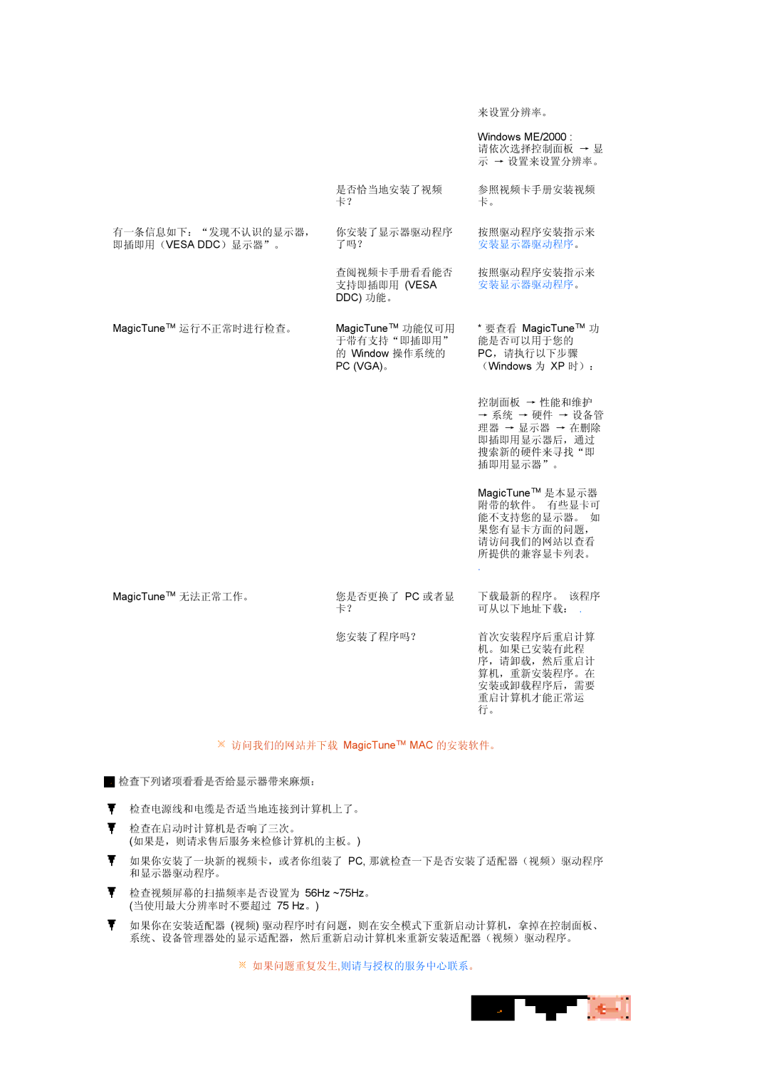 Samsung LS27HUCCBS/EDC, LS27HUCCB/EDC, LS27HUCCSZEDC, LS27HUCCBSEDC 访问我们的网站并下载 MagicTune MAC 的安装软件。, 检查下列诸项看看是否给显示器带来麻烦： 