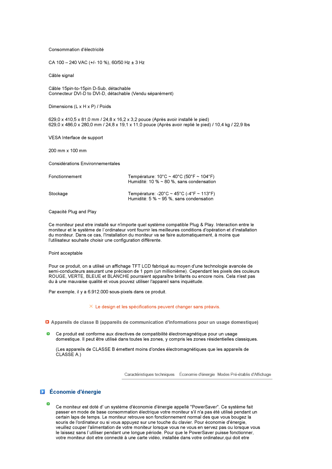 Samsung LS27HUCCBS/EDC, LS27HUCCB/EDC manual Économie dénergie 