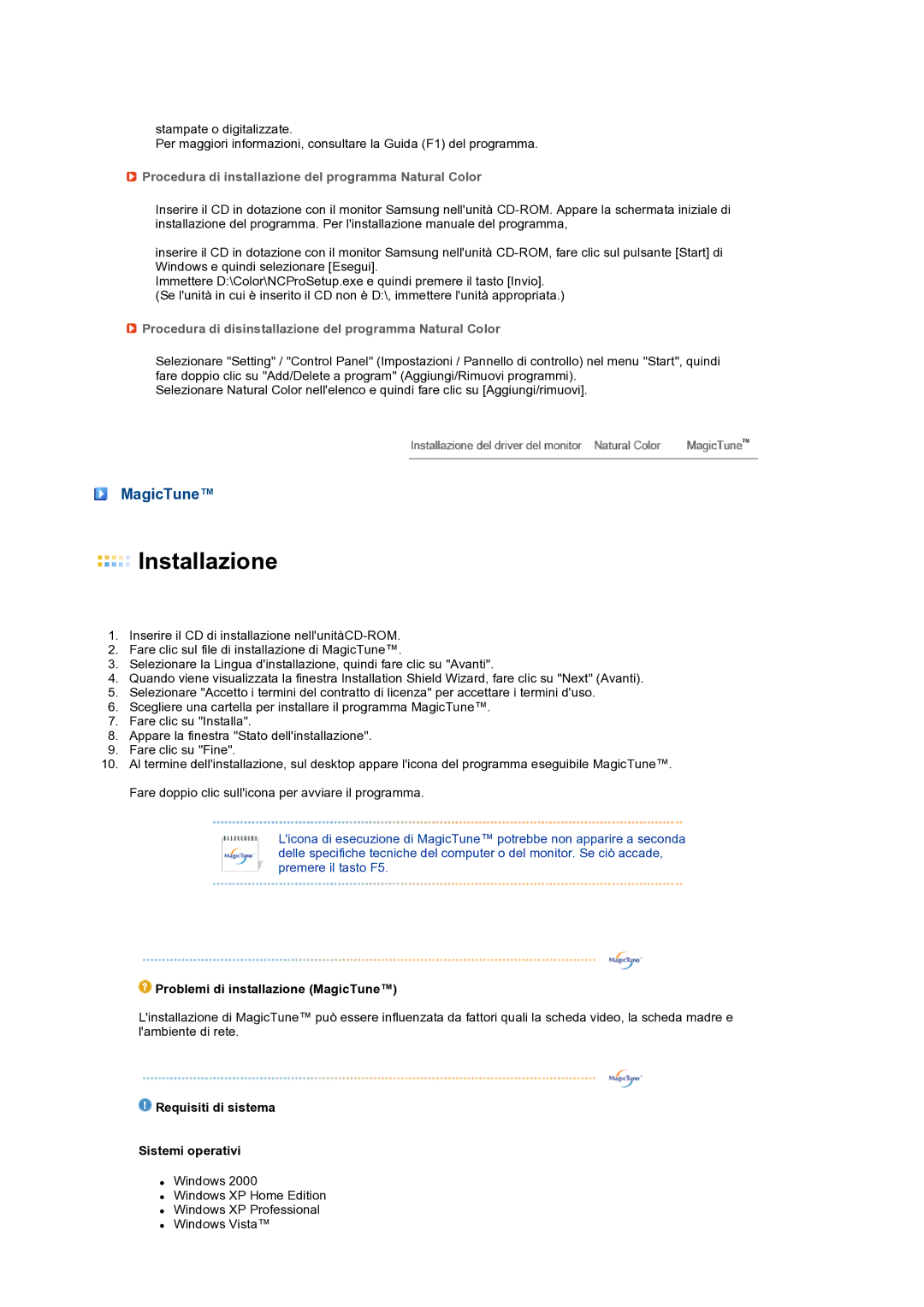 Samsung LS27HUCCB/EDC, LS27HUCCBS/EDC manual MagicTune, Procedura di installazione del programma Natural Color 