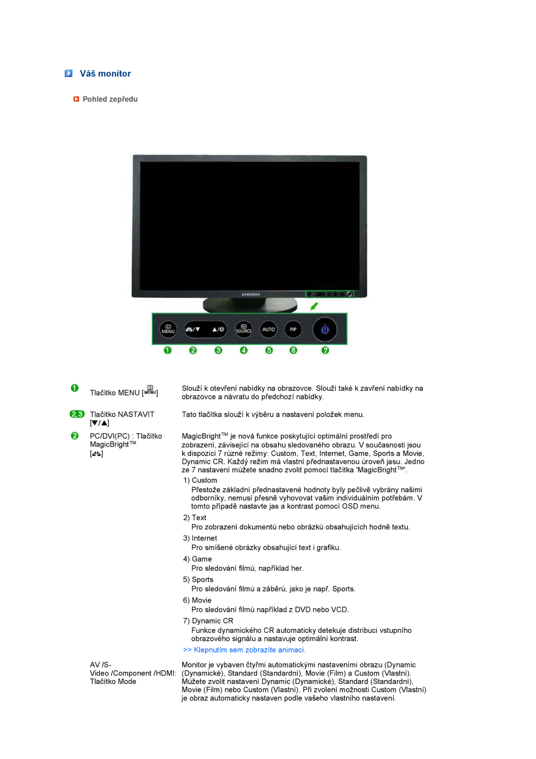 Samsung LS27HUCCB/EDC, LS27HUCCBS/EDC manual Váš monitor, Pohled zepředu 