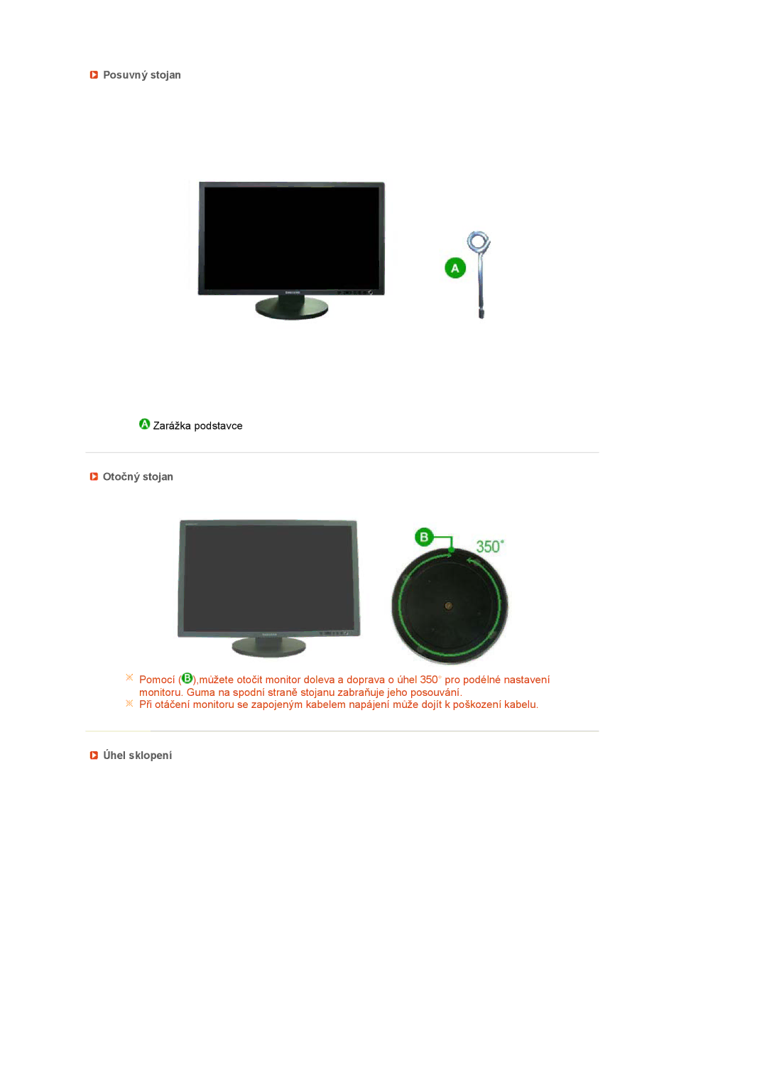 Samsung LS27HUCCBS/EDC, LS27HUCCB/EDC manual Posuvný stojan, Otočný stojan, Úhel sklopení 