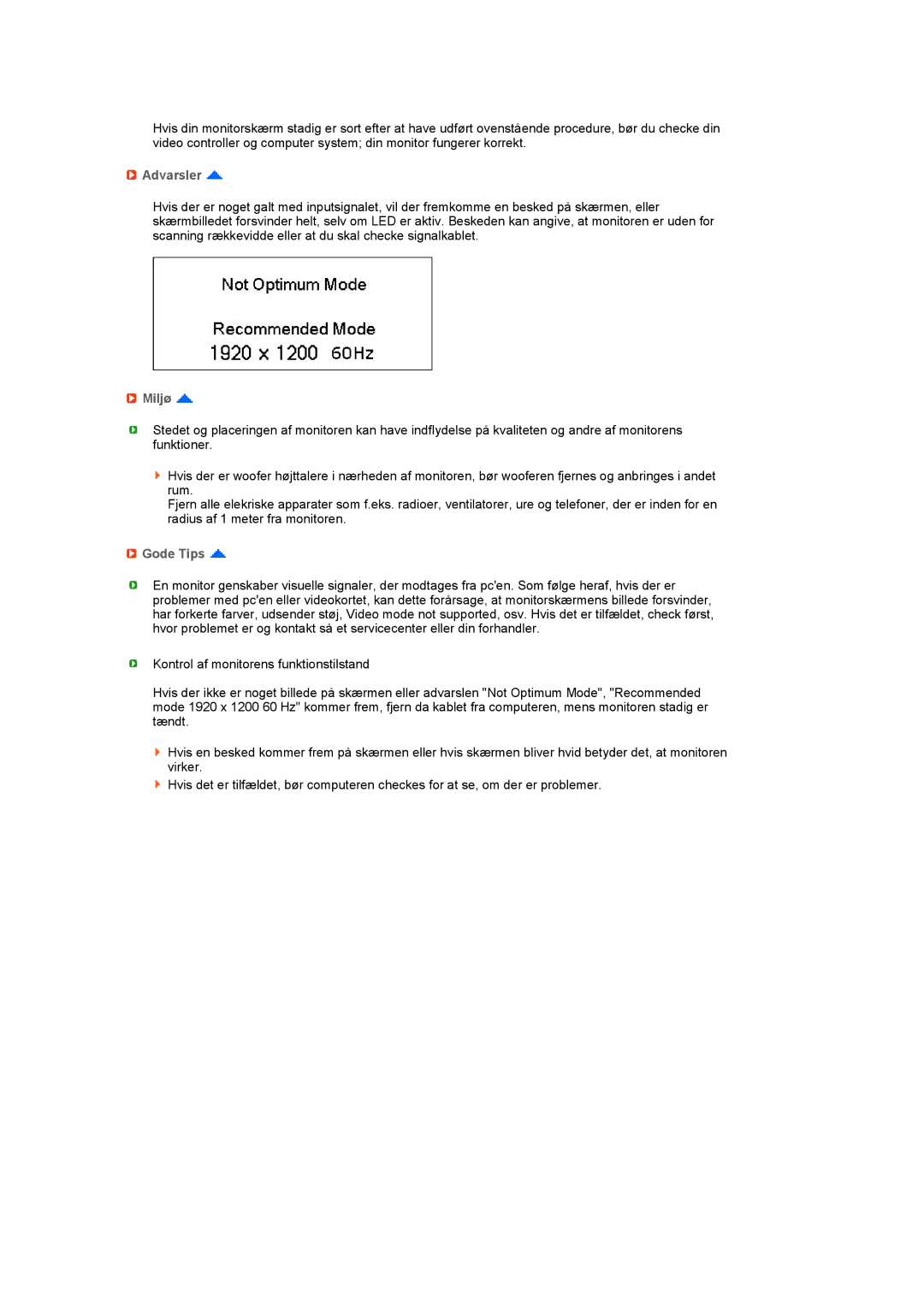 Samsung LS27HUCCB/EDC manual Advarsler, Miljø, Gode Tips 