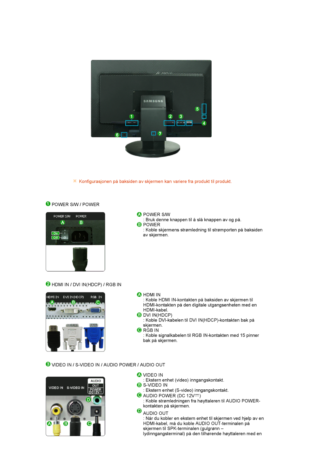 Samsung LS27HUCCB/EDC manual Power S/W / Power 