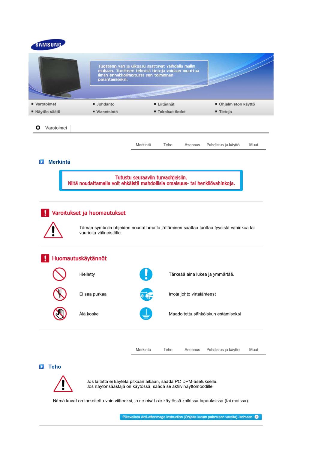 Samsung LS27HUCCB/EDC manual Merkintä, Teho 