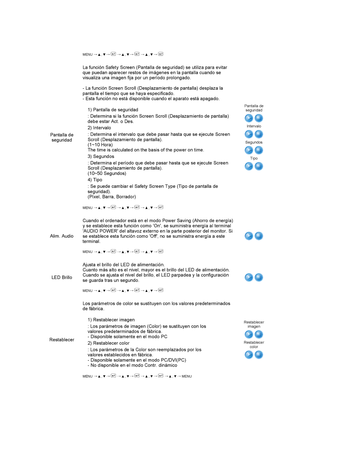 Samsung LS27HUCCB/EDC manual Pantalla de Seguridad Alim. Audio 