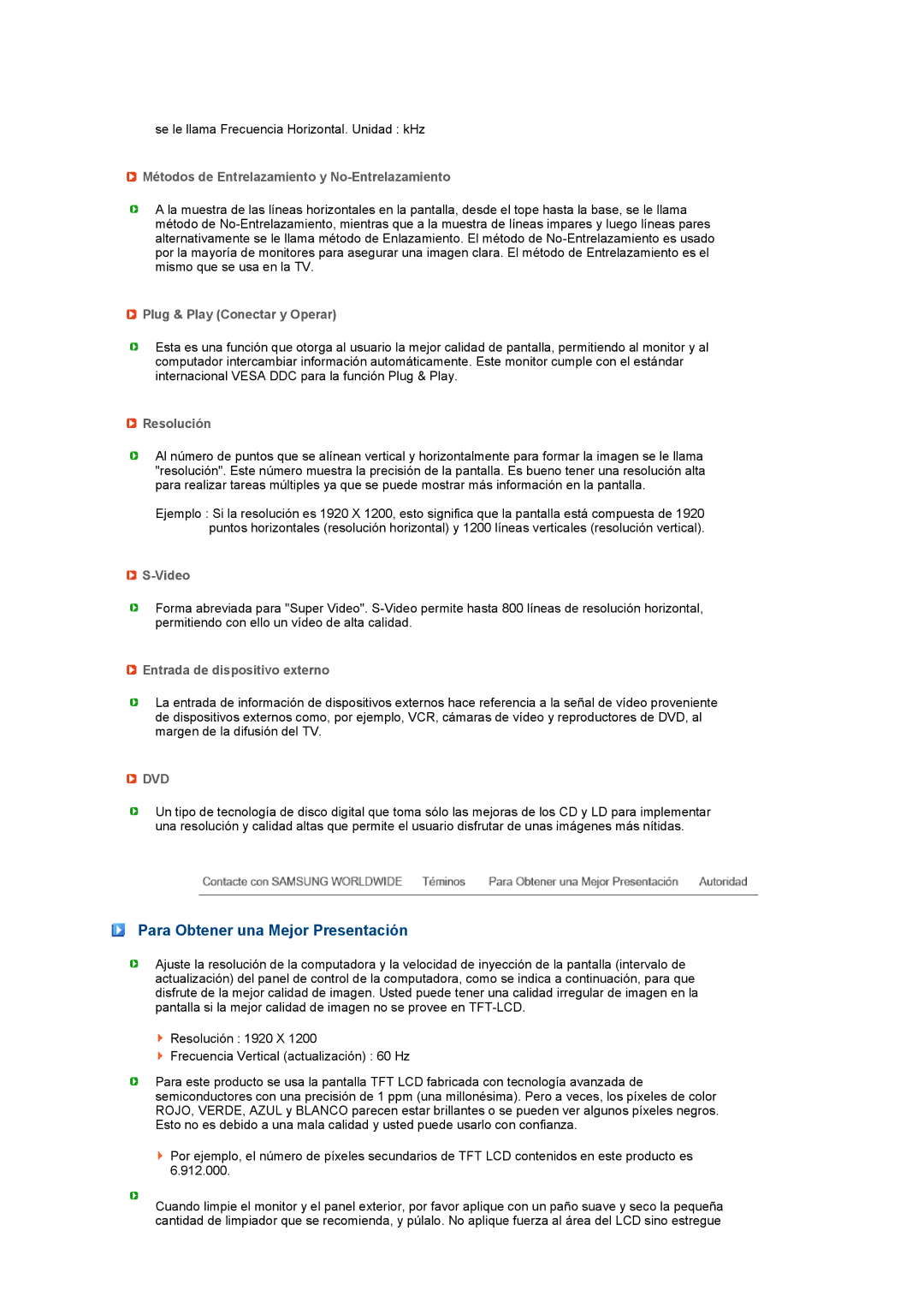 Samsung LS27HUCCB/EDC manual Para Obtener una Mejor Presentación 