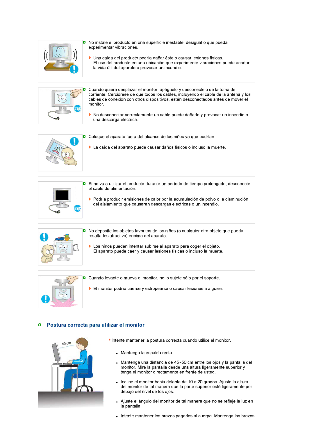 Samsung LS27HUCCB/EDC manual Postura correcta para utilizar el monitor 