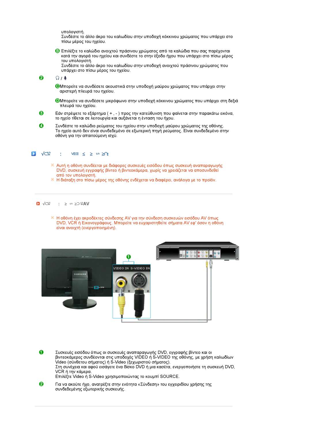 Samsung LS27HUCCB/EDC manual Σύνδεση σε άλλες συσκευές, Σύνδεση συσκευών AV 