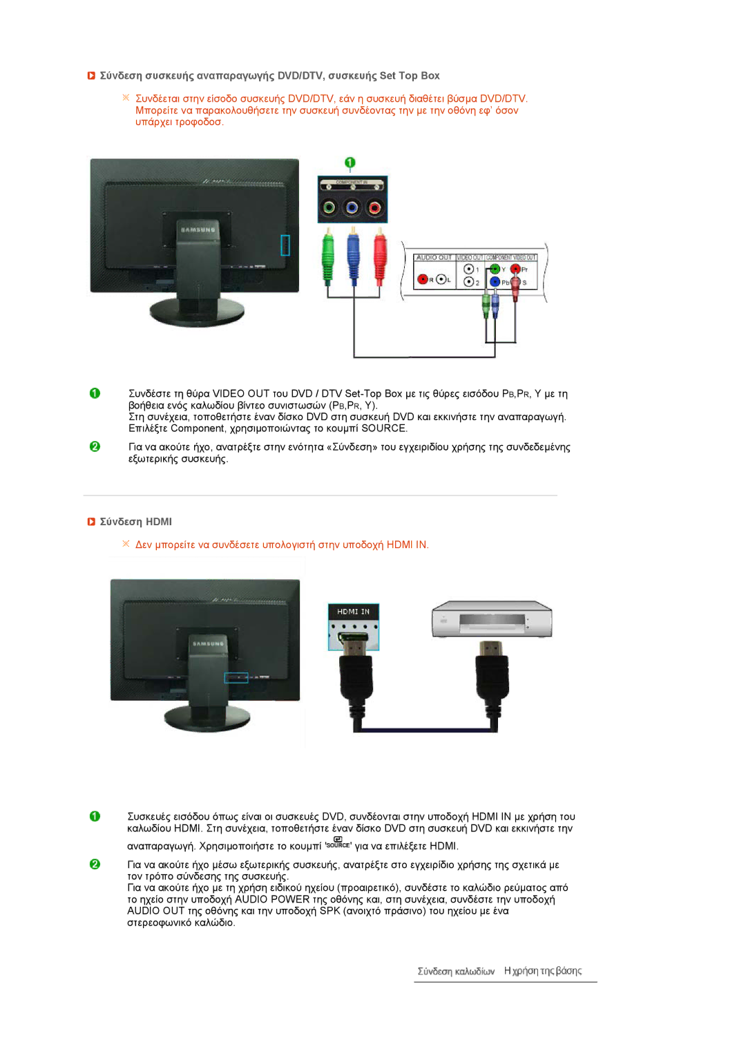 Samsung LS27HUCCB/EDC manual Σύνδεση συσκευής αναπαραγωγής DVD/DTV, συσκευής Set Top Box, Σύνδεση Hdmi 