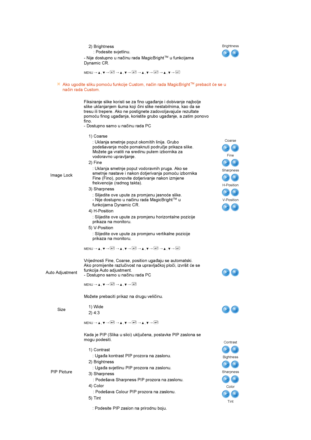 Samsung LS27HUCCB/EDC manual Možete prebaciti prikaz na drugu veličinu Size Wide 