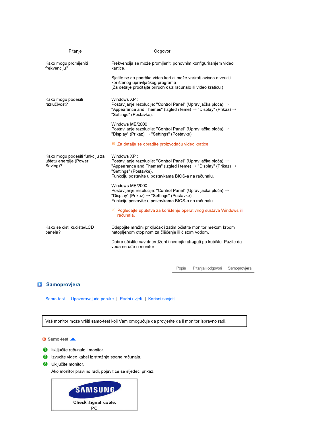 Samsung LS27HUCCB/EDC manual Samoprovjera, Samo-test 