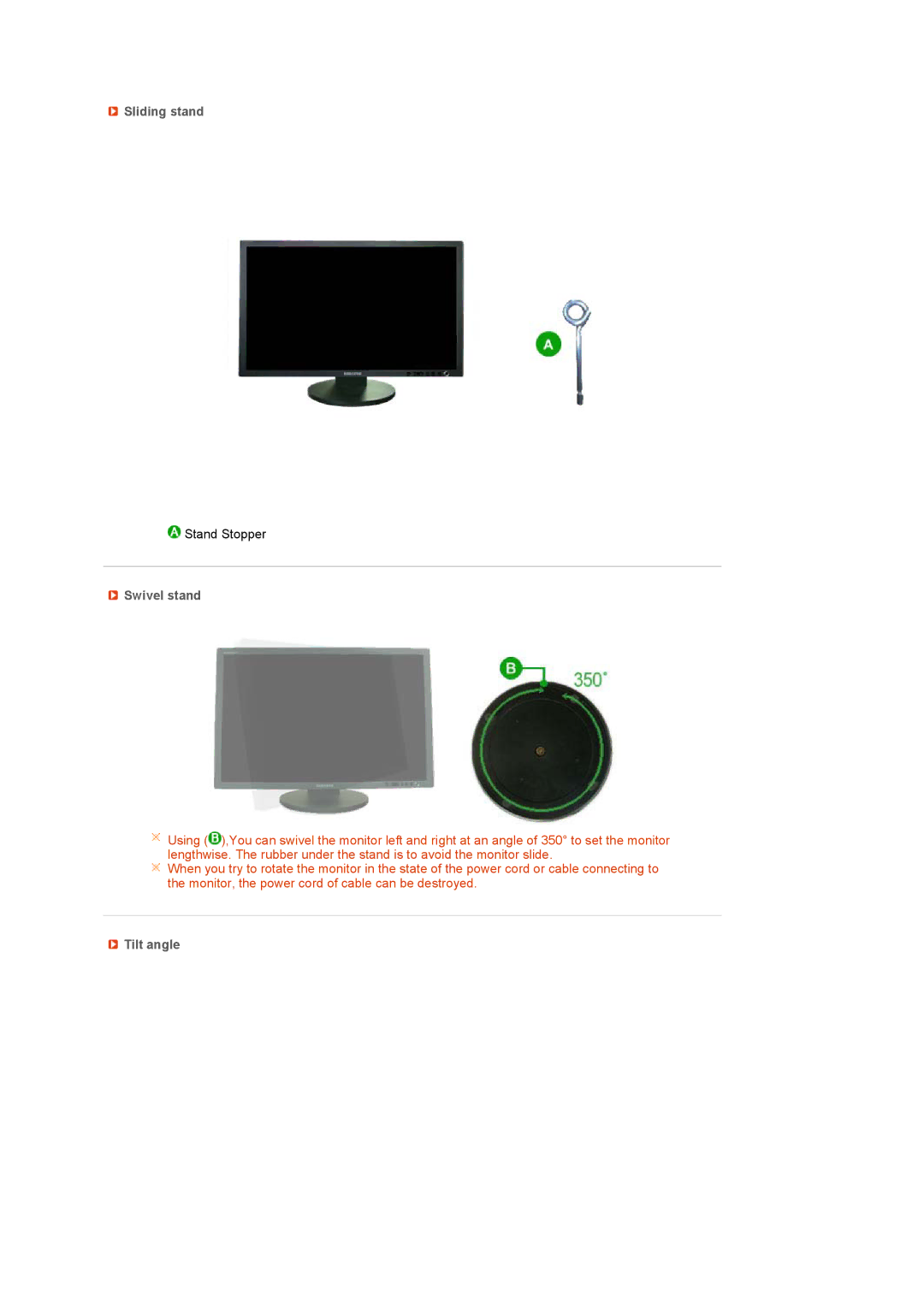 Samsung LS27HUCCB/EDC, LS27HUCCS/EDC, LS27HUCCBS/EDC, LS27HUCCB7/CI, LS27HUCCSZEDC Sliding stand, Swivel stand, Tilt angle 