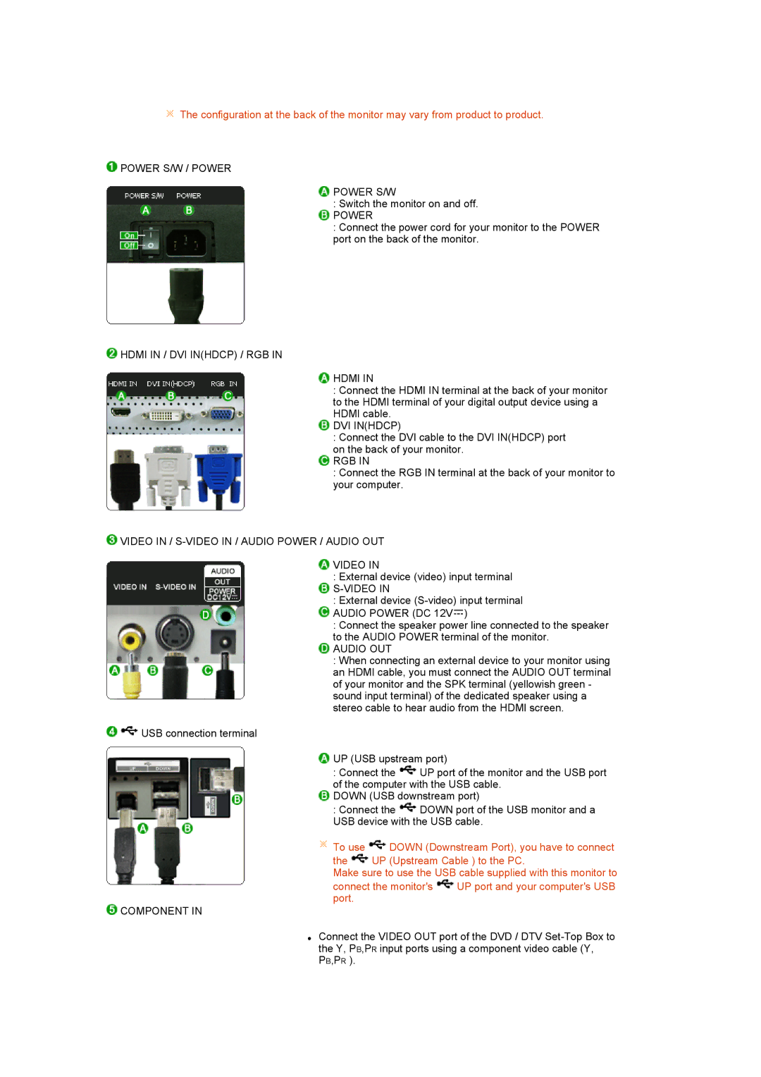 Samsung LS27HUCCS/EDC, LS27HUCCB/EDC, LS27HUCCBS/EDC, LS27HUCCB7/CI, LS27HUCCSZEDC, LS27HUCCBSEDC manual Power S/W / Power 