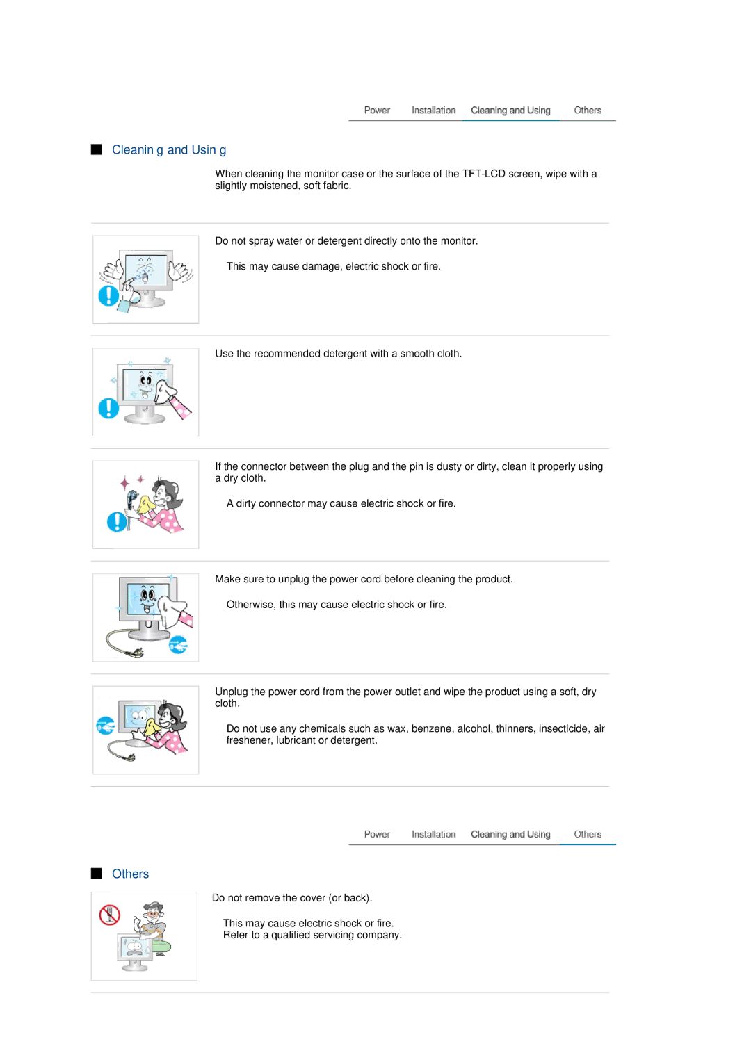 Samsung LS27HUCCS/EDC, LS27HUCCB/EDC, LS27HUCCBS/EDC, LS27HUCCB7/CI, LS27HUCCSZEDC, LS27HUCCBSEDC Cleaning and Using, Others 