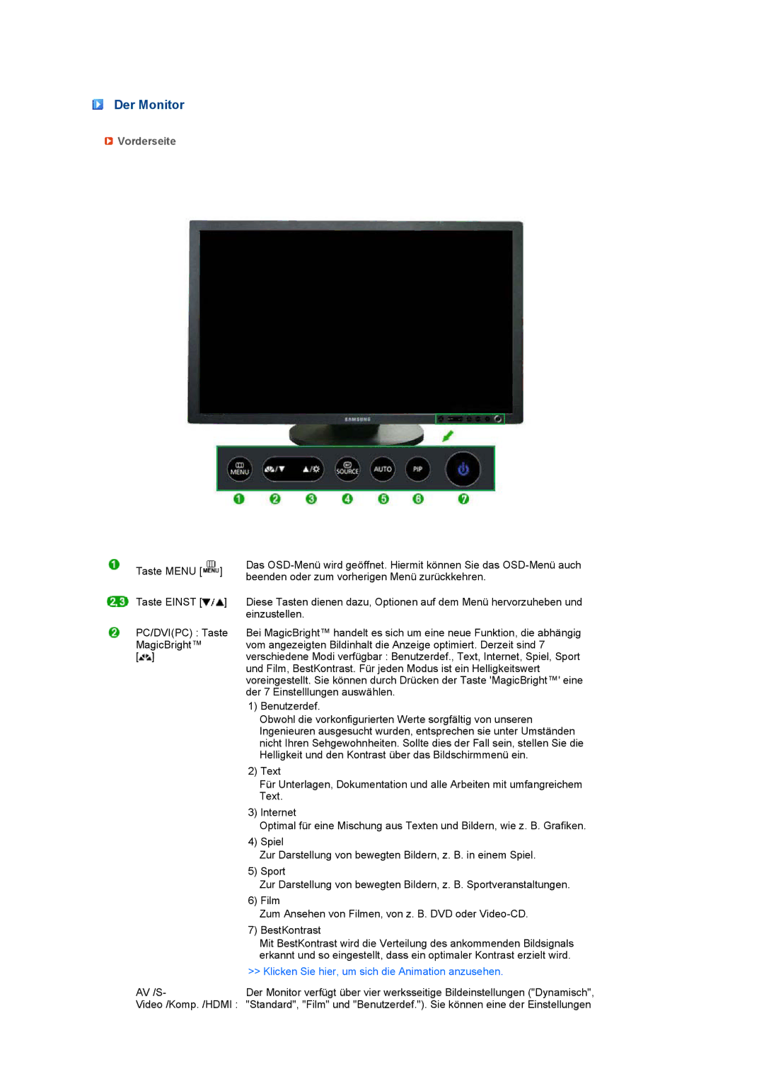 Samsung LS27HUCCS/EDC, LS27HUCCB/EDC manual Der Monitor, Vorderseite 