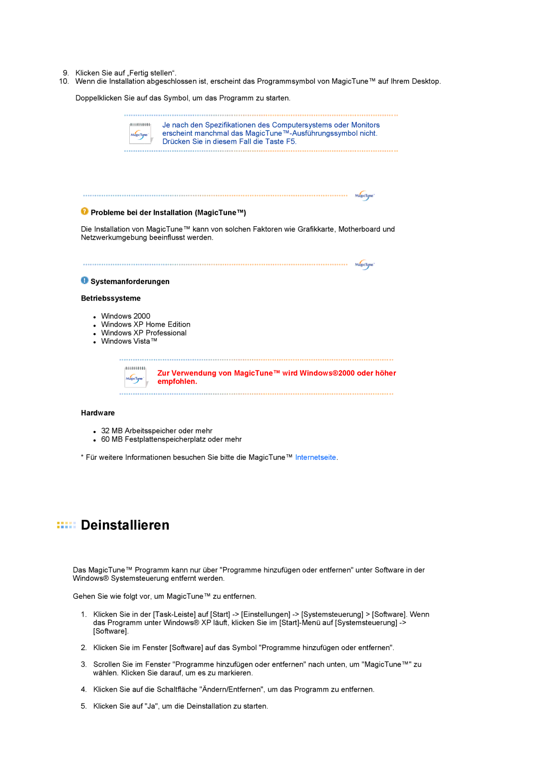 Samsung LS27HUCCB/EDC, LS27HUCCS/EDC manual Deinstallieren 