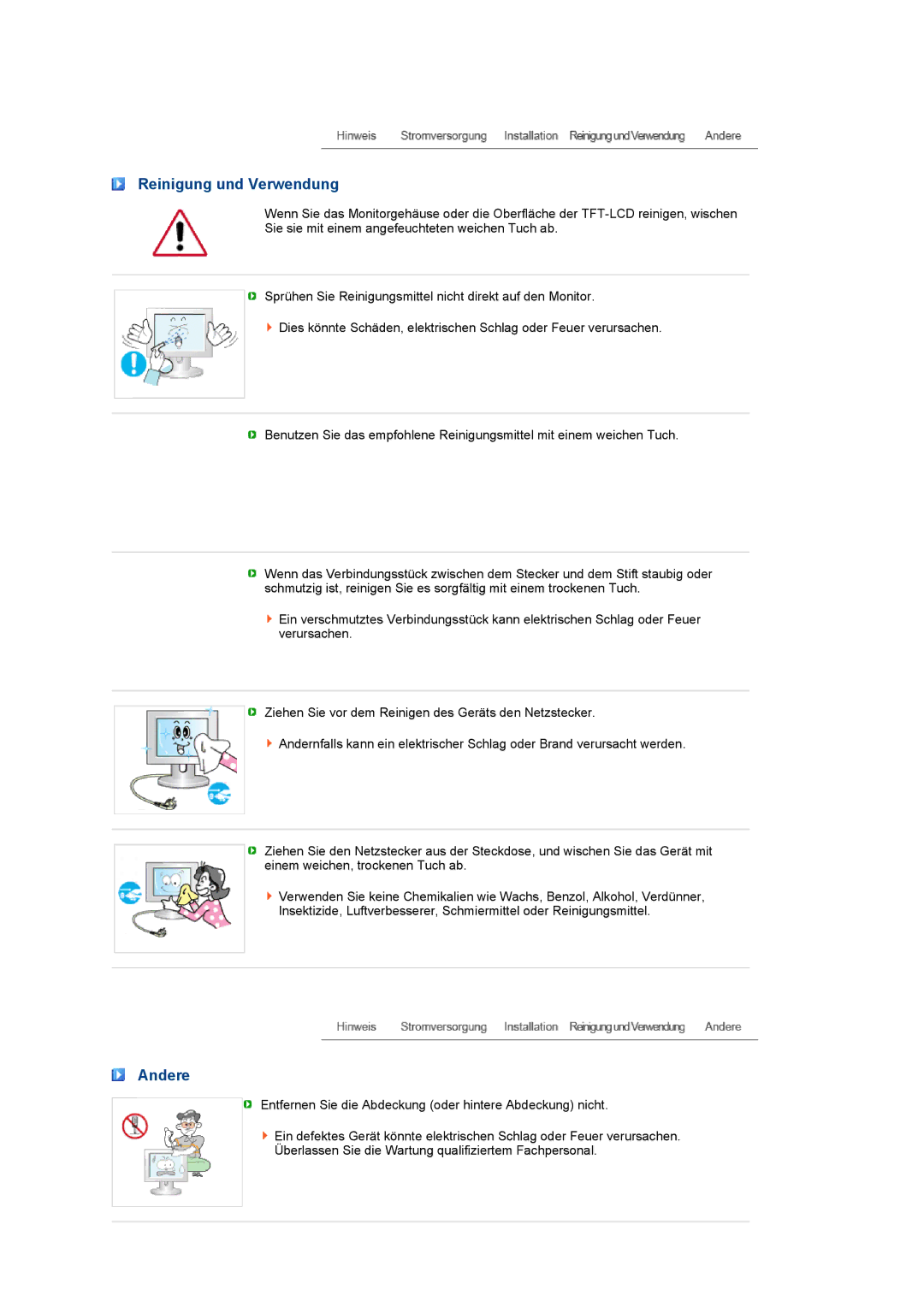 Samsung LS27HUCCS/EDC, LS27HUCCB/EDC manual Reinigung und Verwendung, Andere 