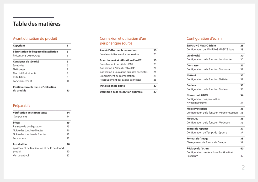 Samsung LS29E790CNS/EN manual Table des matières 