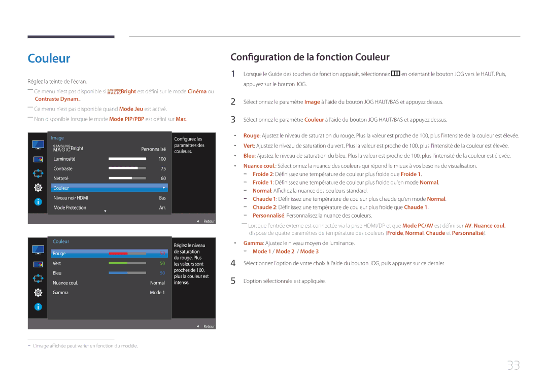 Samsung LS29E790CNS/EN manual Configuration de la fonction Couleur 