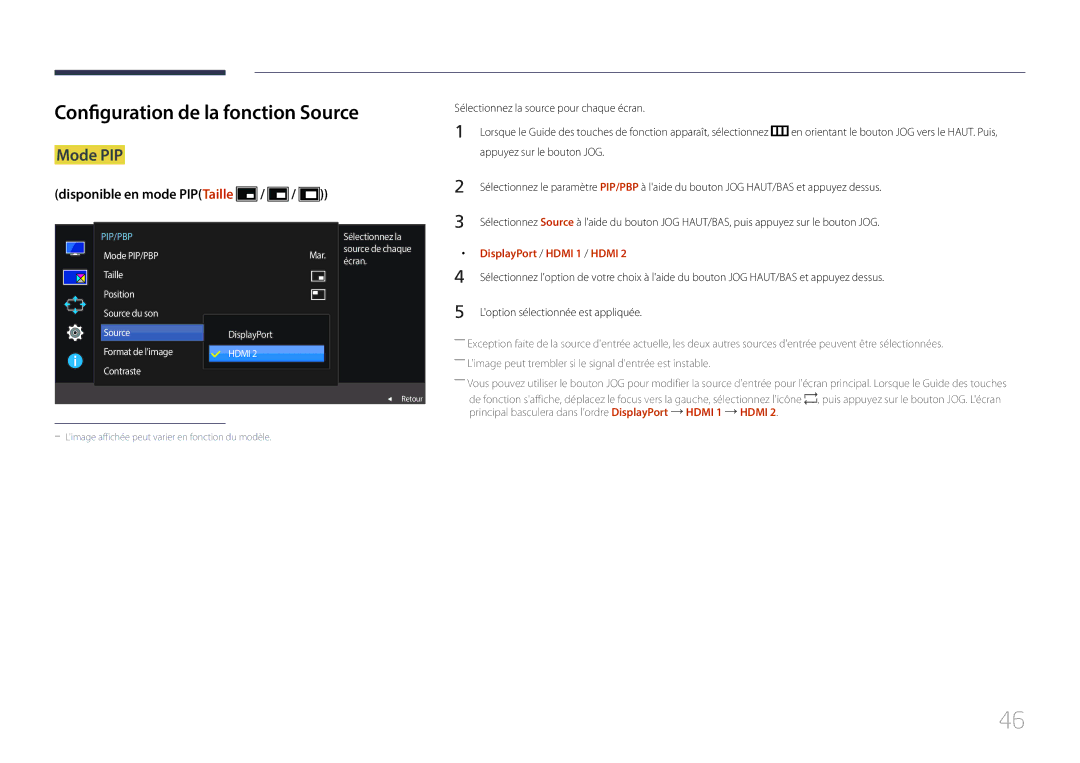 Samsung LS29E790CNS/EN Configuration de la fonction Source, Sélectionnez la source pour chaque écran, Mar DisplayPort 