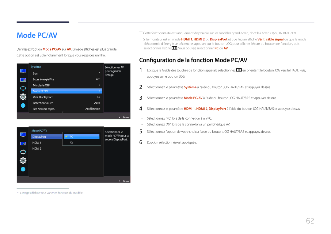 Samsung LS29E790CNS/EN manual Configuration de la fonction Mode PC/AV 