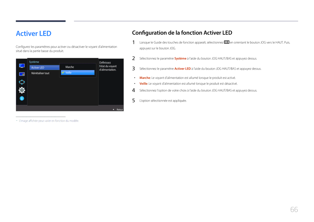 Samsung LS29E790CNS/EN manual Configuration de la fonction Activer LED, Définissez 