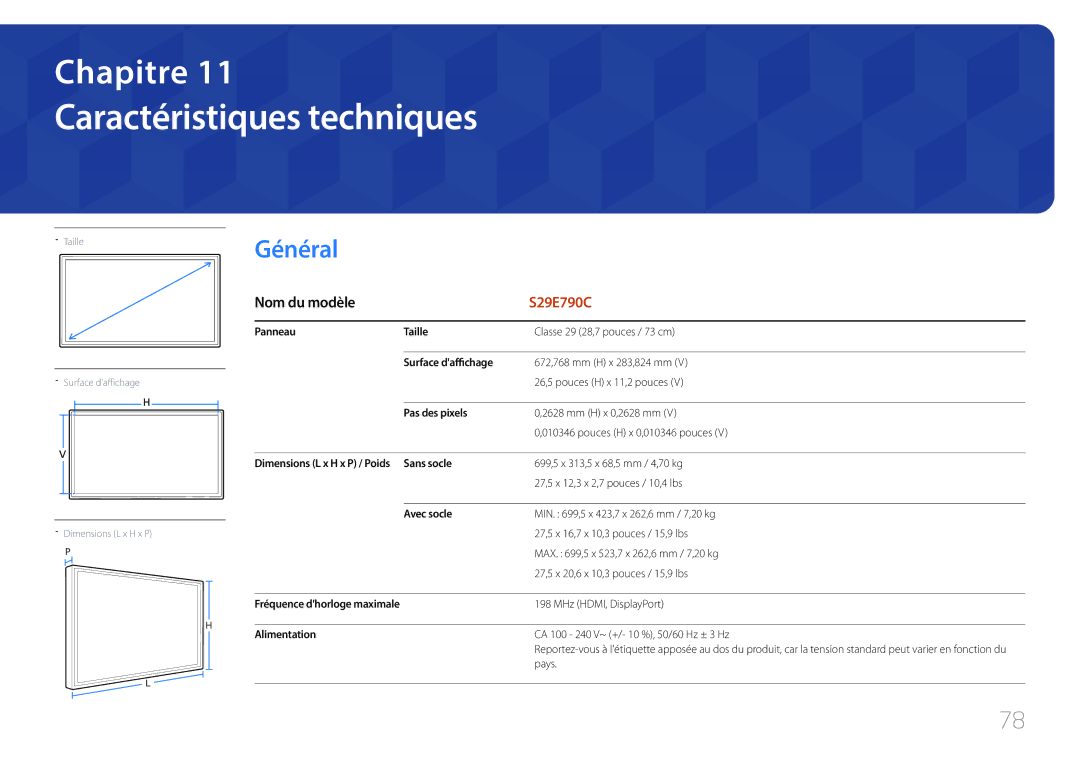 Samsung LS29E790CNS/EN manual Caractéristiques techniques, Général, Nom du modèle 