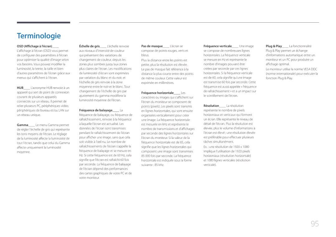 Samsung LS29E790CNS/EN manual Terminologie, OSD Affichage à lécran 